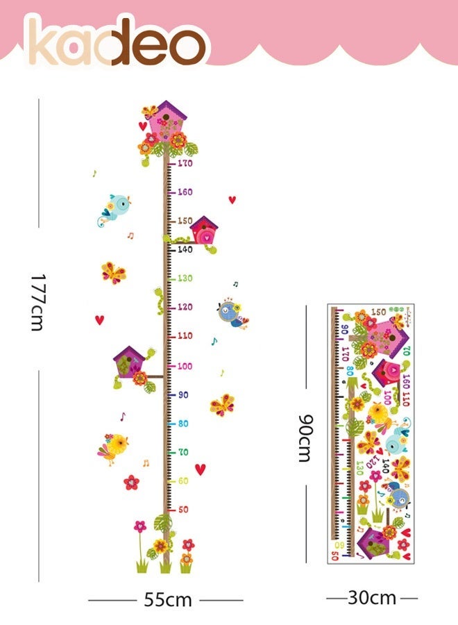 kadeo Kids Height Growth Chart Wall Sticker, Removable Waterproof PVC Wall Decal Ruler, Cartoon Bird Flower Tree Measurement Chart Sticker, Height Measuring Growth Tracker for Nursery Kids Room Bedroom Playroom Classroom Home Wall Decoration Sticker - Image 3