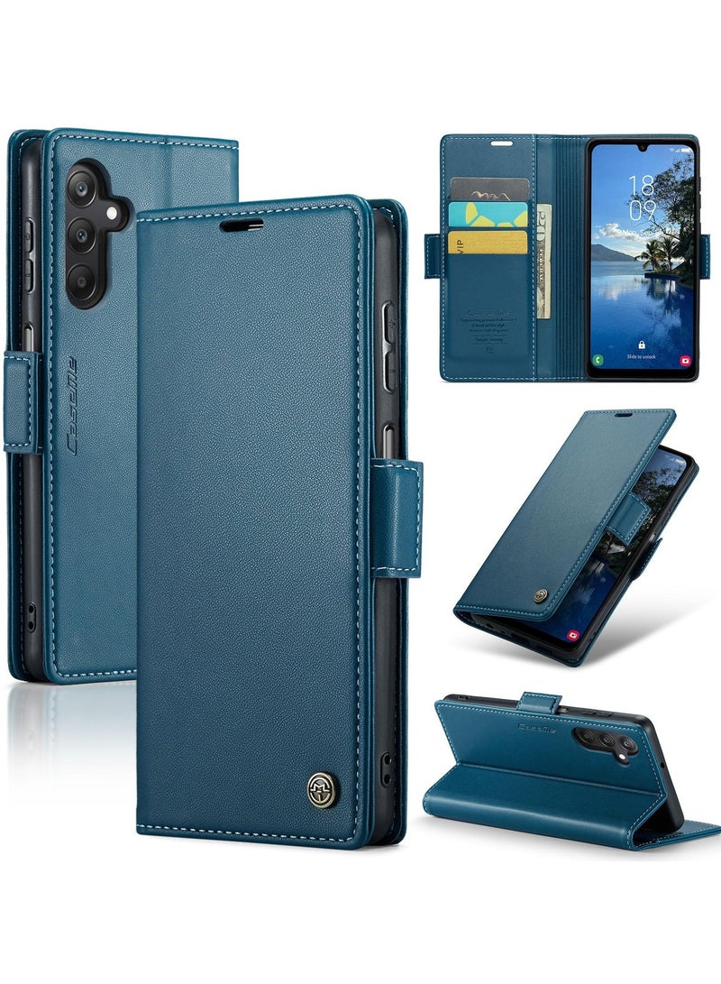 CaseMe Phone Case Luxury PU Leather Design Anti Fingerprint 023 Flip Cover Card Slot Holder Cover For Samsung Galaxy A25 (Blue) - Image 1