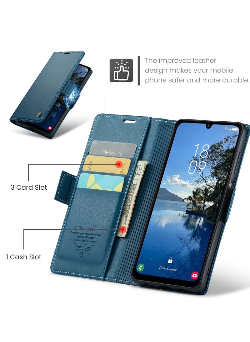 CaseMe Phone Case Luxury PU Leather Design Anti Fingerprint 023 Flip Cover Card Slot Holder Cover For Samsung Galaxy A25 (Blue) - Image 4