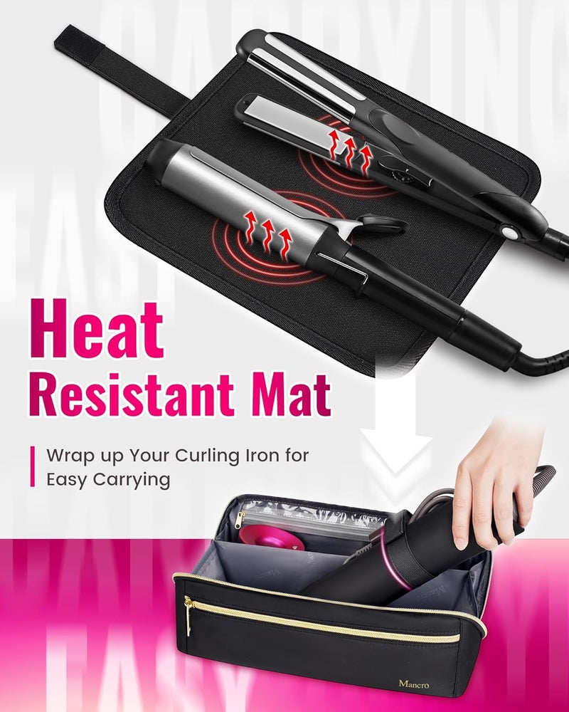 Mancro Hot Hair Tools Travel Bag with Separate Heat Resistant Mat Large Capacity Wideopen Pouch Hair Accessories Organizer for Flat Irons Straighteners Curling IronTravel Essentials for Women - Image 3