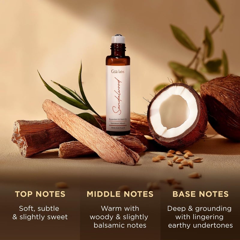 Gya Labs Sandalwood Essential Oil Roll On - 0.34 Fl Oz - Travel Size Roller for Camping, Skin, Aromatherapy Relief, Convenience - Image 3