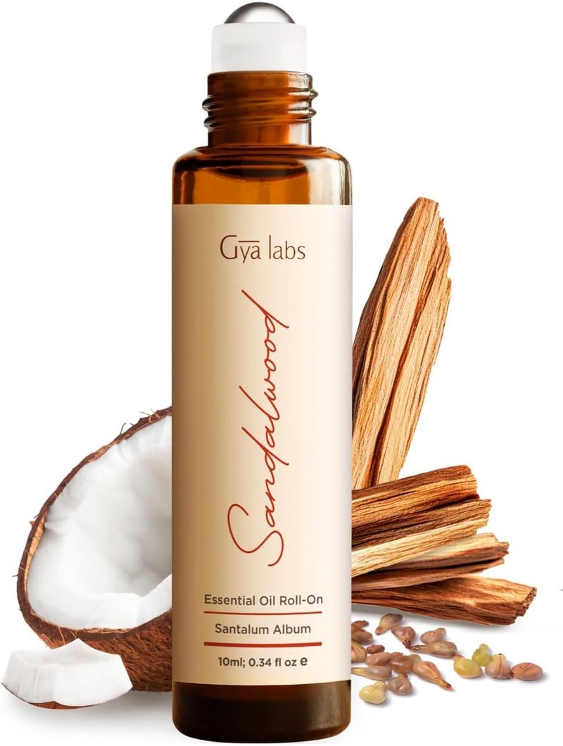 Gya Labs Sandalwood Essential Oil Roll On - 0.34 Fl Oz - Travel Size Roller for Camping, Skin, Aromatherapy Relief, Convenience - Image 1