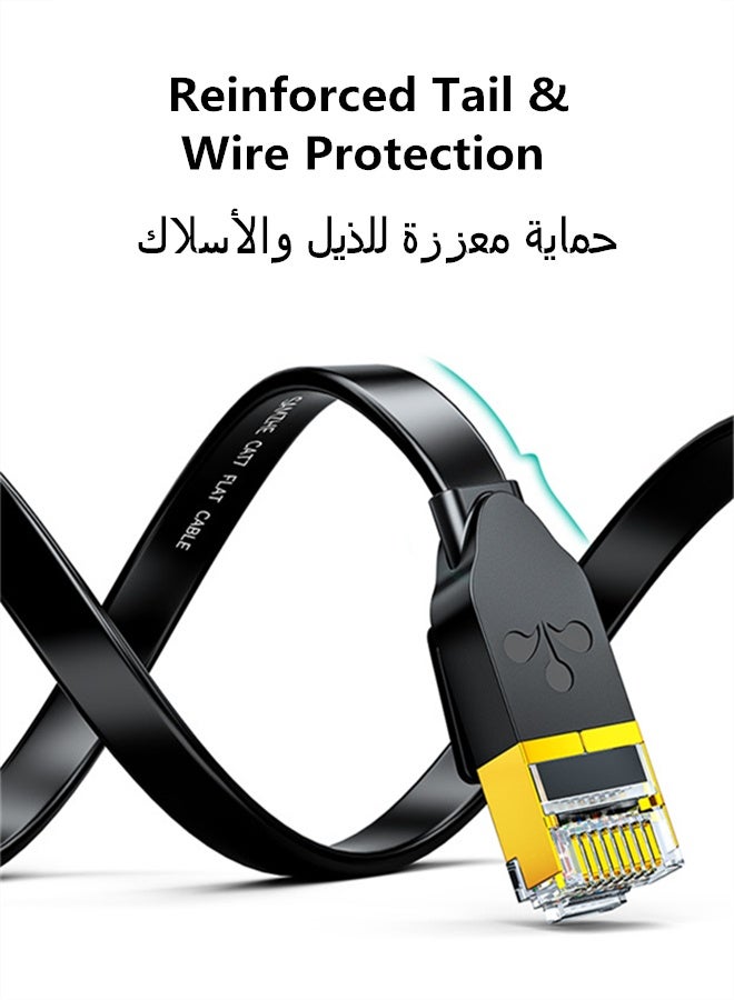 SAMZHE كابل إيثرنت Cat 7 بطول 15 مترًا، عالي السرعة، محمي، فائق النحافة، مسطح، بسرعة 10 جيجابت في الثانية، متعدد الطبقات، مضاد للتداخل، موصل RJ45 مطلي بالذهب، سلك توصيل لشبكة LAN، الإنترنت، الكمبيوتر، PS5، PS4، Xbox، الكمبيوتر الشخصي، الألعاب، أجهزة التوجيه، المودم (أسود) - Image 5