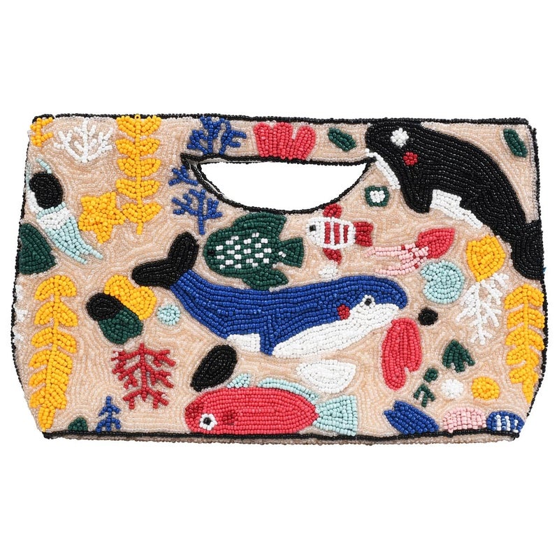 Bamboo Trading Sea Life Half Moon Clutch, 10-Inch, Multicolor