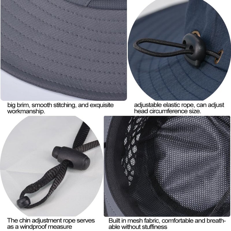 Sireck Fishing Hat, UPF50+ Wide Brim Sun Hat for Men Women, UV Protection Hiking Beach Bucket Hats Summer Safari Hat (Gray) - Image 5