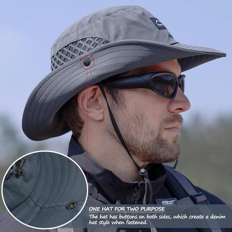 Sireck Fishing Hat, UPF50+ Wide Brim Sun Hat for Men Women, UV Protection Hiking Beach Bucket Hats Summer Safari Hat (Gray) - Image 4