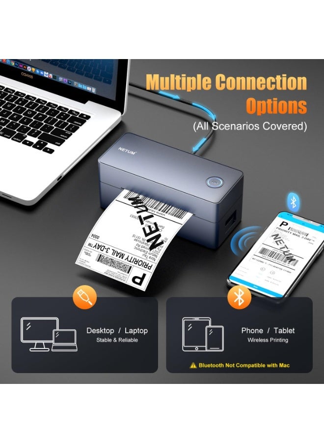 NETUM 2 in 1 Bluetooth+USB Thermal Shipping Label Printer, 4x6 Portable Thermal Address Label Maker for Small Business, Compatible with iPhone,Android,Windows,Mac–Works with Etsy/FedEx/Shopify USPS&More - Image 3
