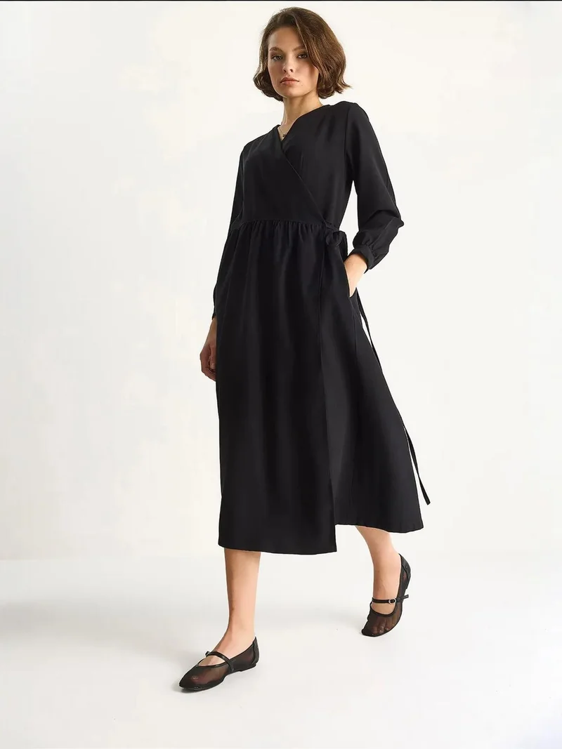 Bianco Lucci LUCCI Maxi Ruffle Drape Turtleneck Dress