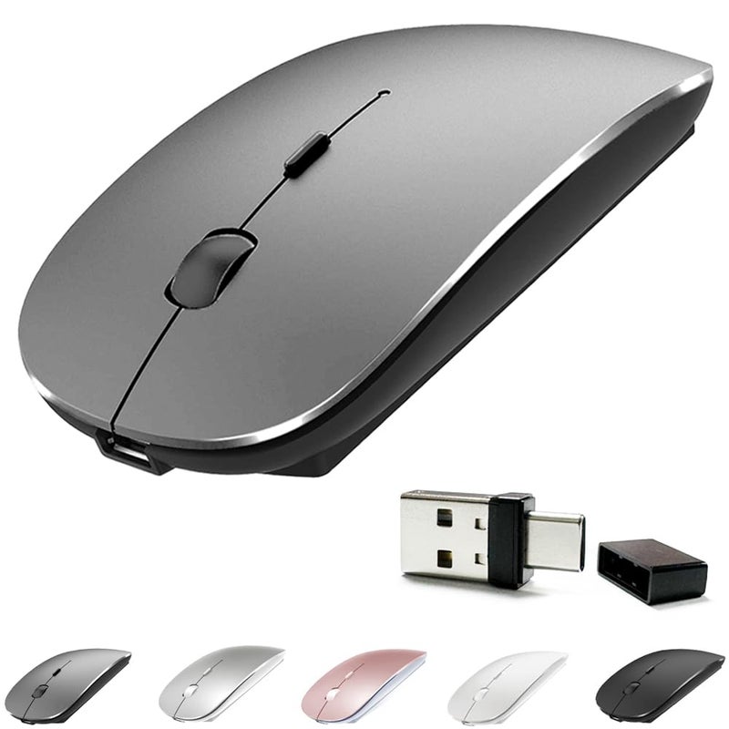 KLO Rechargeable Bluetooth 5230TypeCUSB24G Mouse for MacBookMacBook airProiPad Wireless Mouse for LaptopNotebookpciPadChromebook Grey - Image 2