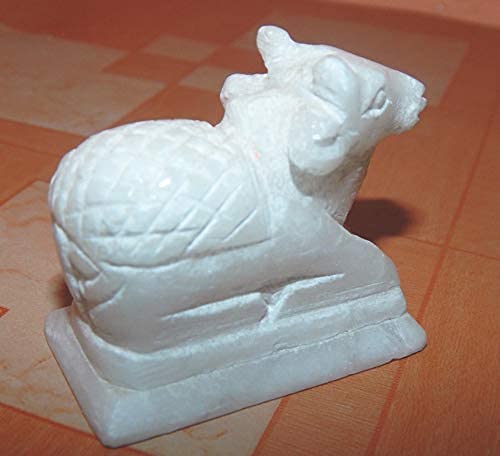 A & S VENTURES A&S Ventures White Marble Stone Nandi Idol || Handcrafted White Nandi Maharaj Statue || Shiv Ji Cow Nandi Small 5cm for Home Puja, Shivling, Shivratri Saawan Worship - Image 2