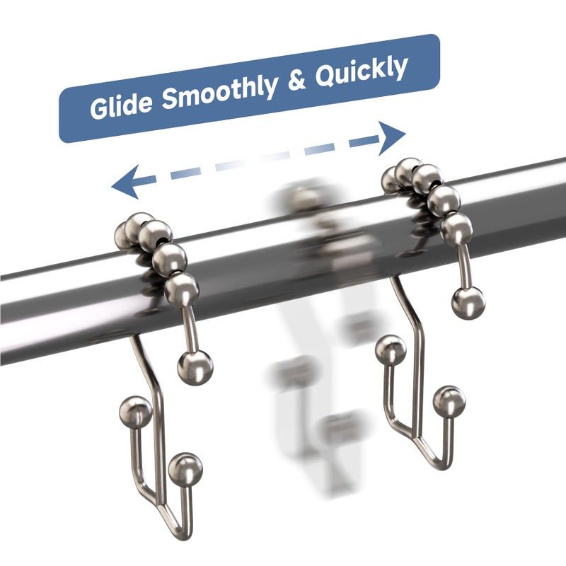 Titanker Shower Curtain Hooks Rings, Rust Resistant Metal Double Glide Shower Hooks Rings for Bathroom Shower Rods Curtains, Set of 12 Hooks - Nickel - Image 3