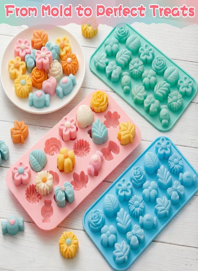 Sliner 3 Pcs Flower Candy Molds Silicone 3D Daisy Rose Bow Tulip Leaf Chocolate Molds 18-cavities for Chocolate Gummies Cupcake Jelly Muffin Cookie Dessert Baking Ice Cube Soap Making - Image 3