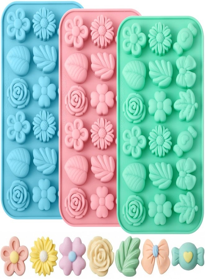 Sliner 3 Pcs Flower Candy Molds Silicone 3D Daisy Rose Bow Tulip Leaf Chocolate Molds 18-cavities for Chocolate Gummies Cupcake Jelly Muffin Cookie Dessert Baking Ice Cube Soap Making - Image 1