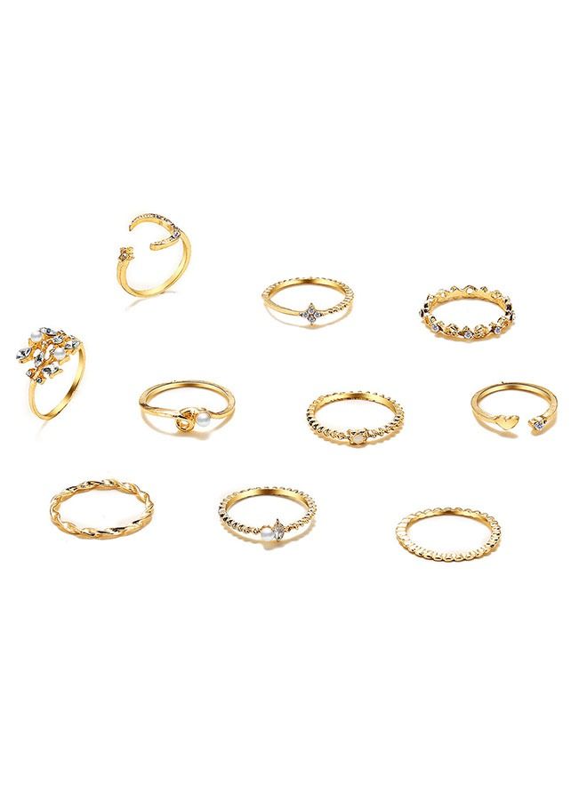 انت طقم خواتم مفصل مكون من 10 قطع للنساء والفتيات ، خواتم مجوهرات عتيقة قابلة للتكديس - Image 3