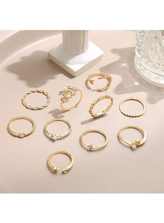 انت طقم خواتم مفصل مكون من 10 قطع للنساء والفتيات ، خواتم مجوهرات عتيقة قابلة للتكديس - Image 4