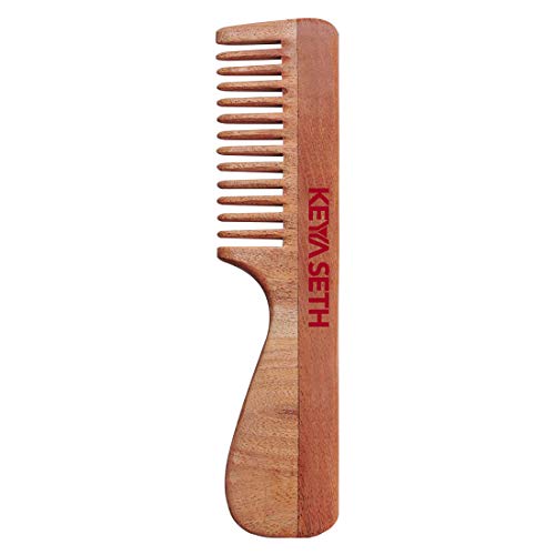 KEYA SETH AROMATHERAPY, DEVICE OF DROP Keya Seth Aromatherapy, Organic Neem Wooden Comb with Handle II Massages Scalp, Stimulates Hair Growth, Removes Dandruff - Image 1