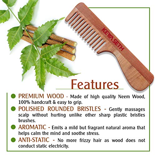 KEYA SETH AROMATHERAPY, DEVICE OF DROP Keya Seth Aromatherapy, Organic Neem Wooden Comb with Handle II Massages Scalp, Stimulates Hair Growth, Removes Dandruff - Image 4