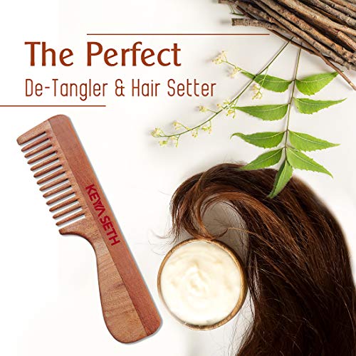 KEYA SETH AROMATHERAPY, DEVICE OF DROP Keya Seth Aromatherapy, Organic Neem Wooden Comb with Handle II Massages Scalp, Stimulates Hair Growth, Removes Dandruff - Image 3