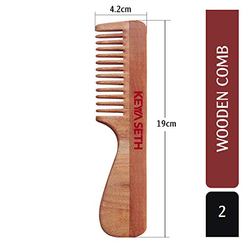 KEYA SETH AROMATHERAPY, DEVICE OF DROP Keya Seth Aromatherapy, Organic Neem Wooden Comb with Handle II Massages Scalp, Stimulates Hair Growth, Removes Dandruff - Image 2