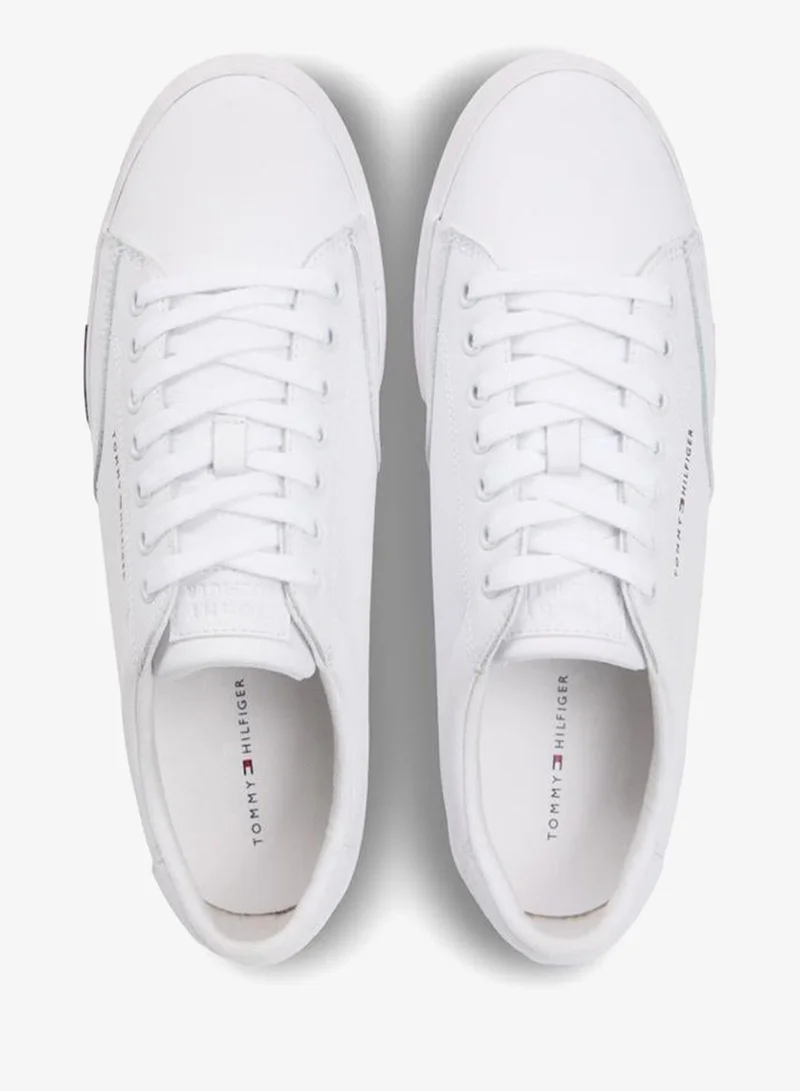 Tommy Hilfiger White Signature Midsole Lace-Up Sneakers With Leather for Men | Best Price UAE