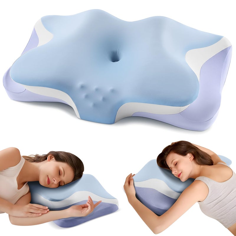 Silkena Cervical Neck Pillow, Cooling Neck Pillows for Sleeping (Blue) - Image 1