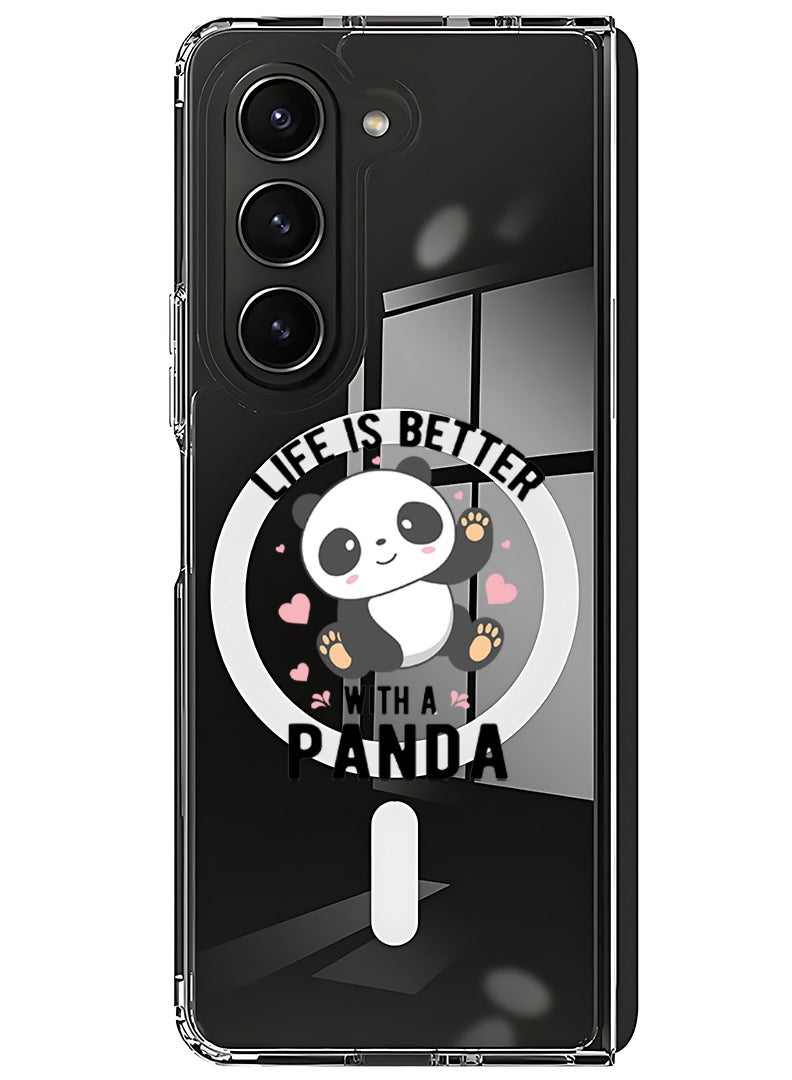 Theodor Magnetic Case for Samsung Galaxy Z Fold 5 Compatible with MagSafe Wireless Charging, Shockproof Phone Bumper Cover Life is better with panda black - Image 1