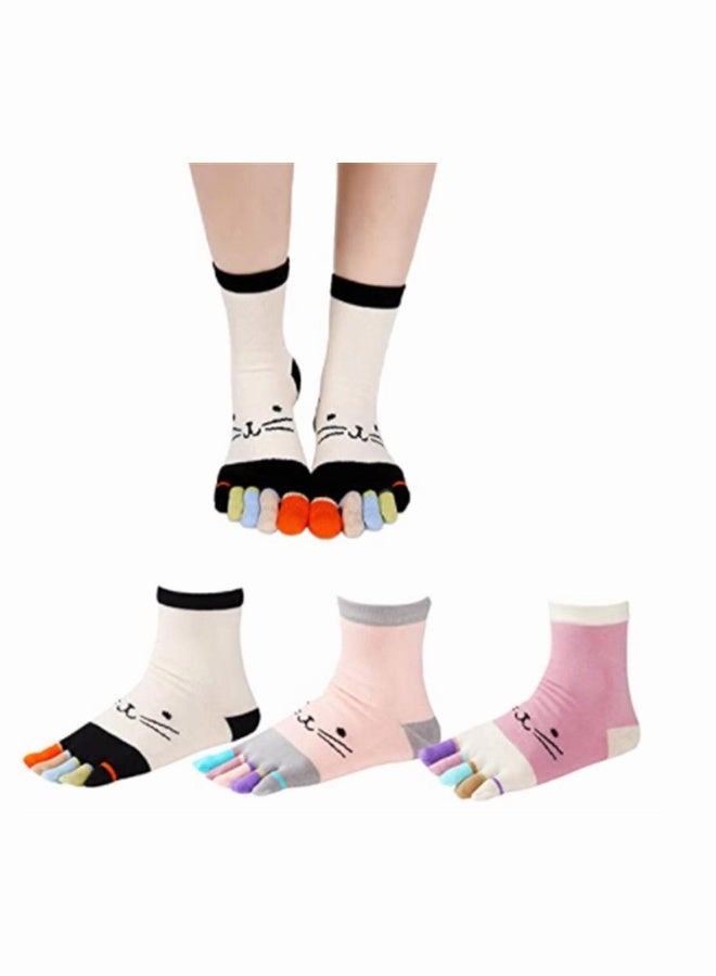 Toe Socks SYOSI 3 Pairs of Toe Socks for Women Funny Cute 5 Finger Ankle Socks Colorful Novelty Crazy Spring and Autumn Thick Breathable Cotton Split Toe Socks - Image 1
