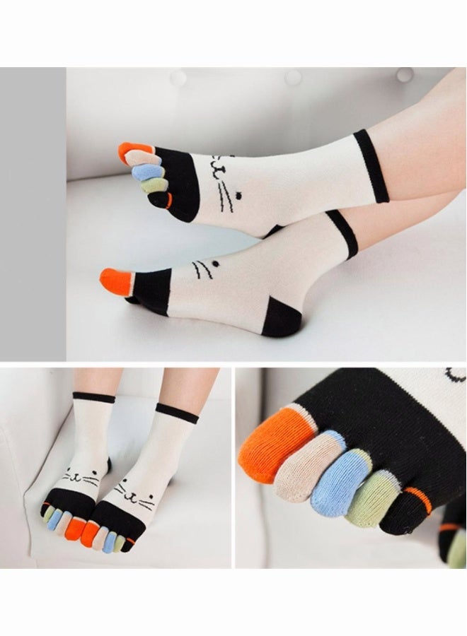 Toe Socks SYOSI 3 Pairs of Toe Socks for Women Funny Cute 5 Finger Ankle Socks Colorful Novelty Crazy Spring and Autumn Thick Breathable Cotton Split Toe Socks - Image 3