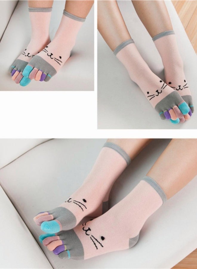 Toe Socks SYOSI 3 Pairs of Toe Socks for Women Funny Cute 5 Finger Ankle Socks Colorful Novelty Crazy Spring and Autumn Thick Breathable Cotton Split Toe Socks - Image 4
