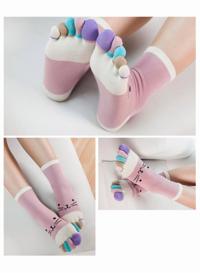 Toe Socks SYOSI 3 Pairs of Toe Socks for Women Funny Cute 5 Finger Ankle Socks Colorful Novelty Crazy Spring and Autumn Thick Breathable Cotton Split Toe Socks - Image 2