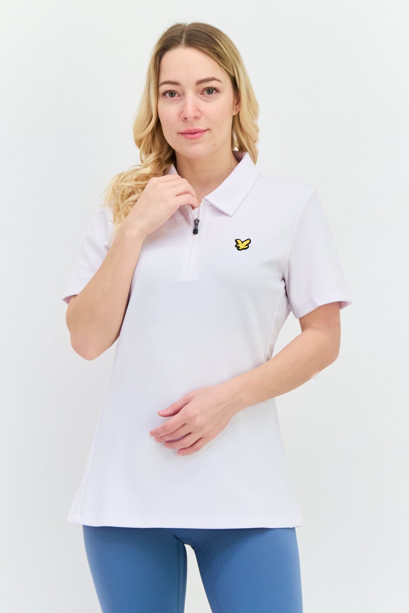 Lyle & Scott Women Spread Collar Short Sleeves Brand Logo Polo Shirt, White  - Image 1