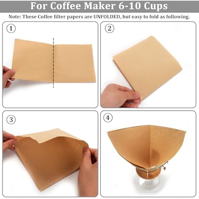 rayihni Natural Unbleached Pour Over Coffee Filter Papers Disposable Squares For Coffee Makers  Drippers Set Of 50 Fits 310 Cups 50 Beige 118 X 118 Inches - Image 4