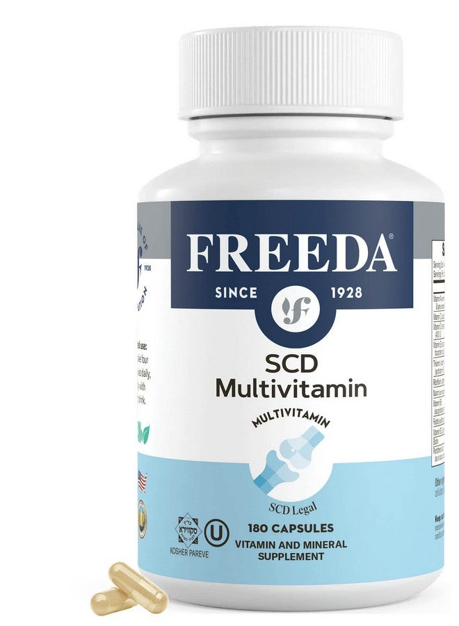 Freeda فريدا SCD متعدد الفيتامينات - مكمل يومي متعدد الفيتامينات للرجال والنساء - نباتي، خالي من الغلوتين، قانوني SCD - فيتامينات للبالغين معتمدة كوشير - صديقة لنظام الكربوهيدرات المحدد - 180 كبسولة - Image 1