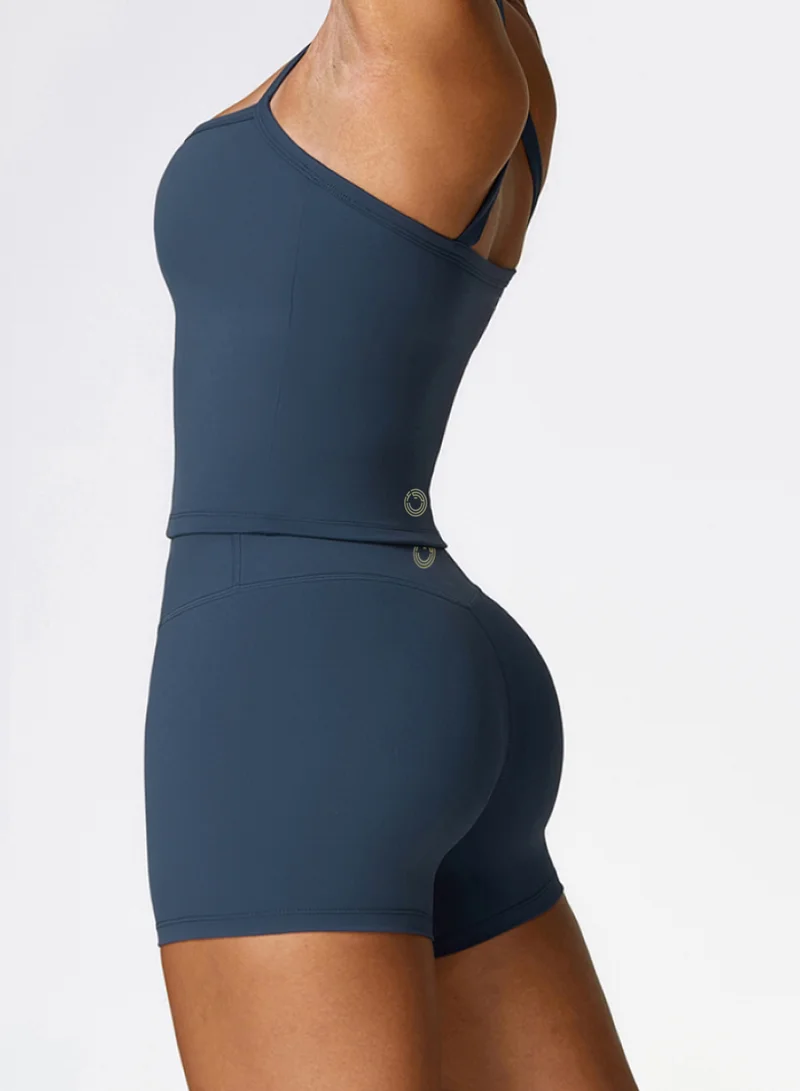 KAWN.YOGA Blue Sapphire Womens Mid Waist Contour Workout Sport Yoga Shorts  | Best Price UAE