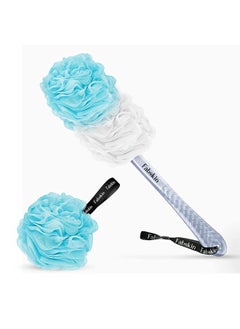 Fabskin Luxury Bath Loofah Duo Pack - Loofah Sponge And Loofah Brush With Plastic Handle | Loofah For Bathing For Women & Men | Bath Brush Body Back Scrubber For Bathing (Blue And White)  - Image 2