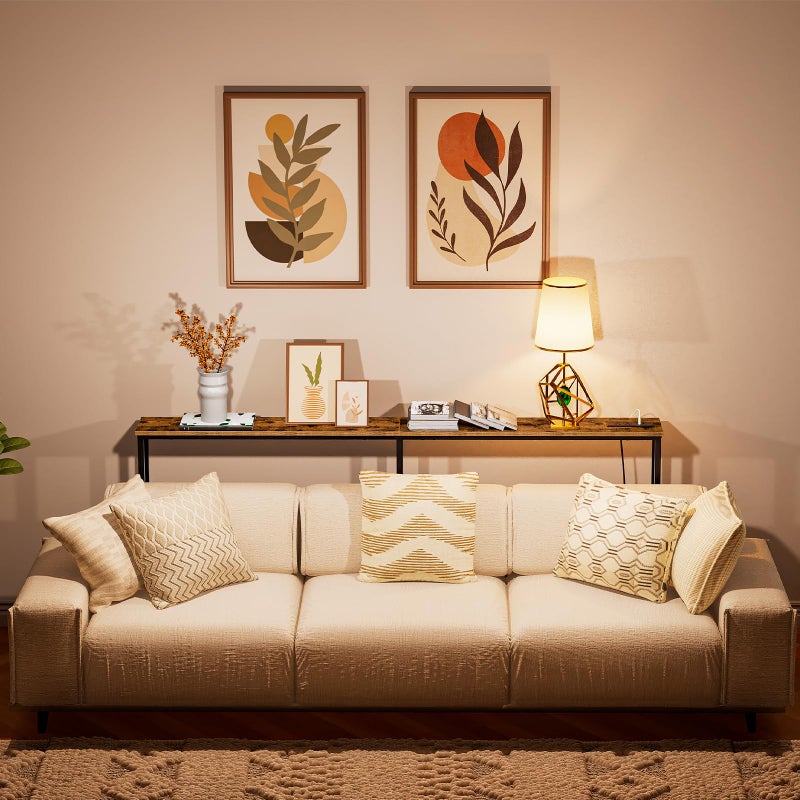 HOOBRO 70.9" Narrow Console Table with Charging Station, 5.9" Slim Sofa Table Behind Couch, 2 AC Outlets & USB-C Ports, Long Entryway Tables, for Hallway, Livingroom, Rustic Brown BF185UXG01G1 - Image 2
