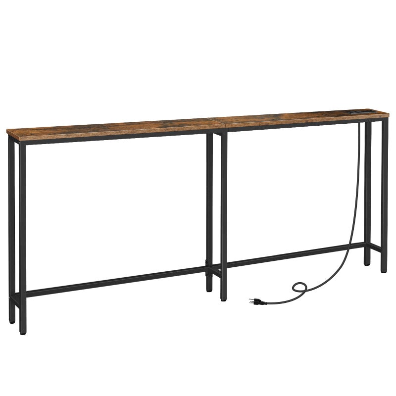 HOOBRO 70.9" Narrow Console Table with Charging Station, 5.9" Slim Sofa Table Behind Couch, 2 AC Outlets & USB-C Ports, Long Entryway Tables, for Hallway, Livingroom, Rustic Brown BF185UXG01G1 - Image 1