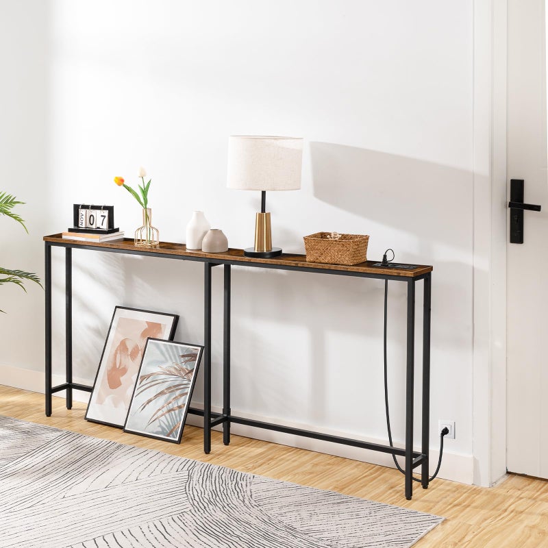 HOOBRO 70.9" Narrow Console Table with Charging Station, 5.9" Slim Sofa Table Behind Couch, 2 AC Outlets & USB-C Ports, Long Entryway Tables, for Hallway, Livingroom, Rustic Brown BF185UXG01G1 - Image 3