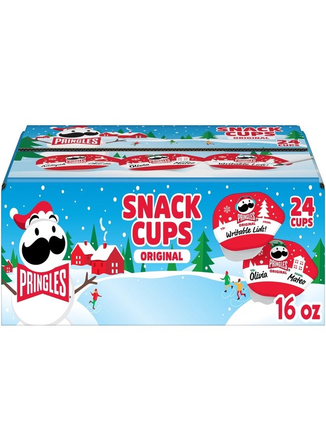 Pringles رقائق بطاطس برينجلز، وجبات خفيفة للعطلات، هدايا صغيرة، أكواب وجبات خفيفة، الأصلية (24 كوب) - Image 1