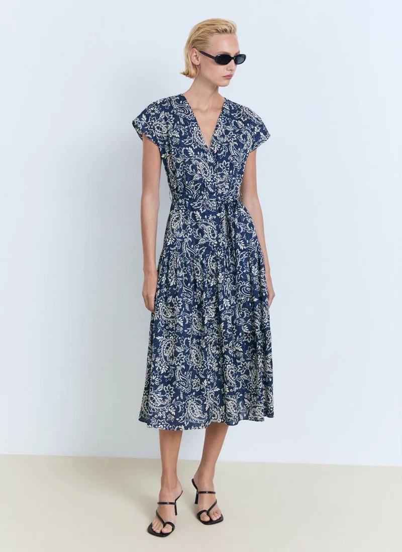مانجو Paisley Flared Dress With Belt