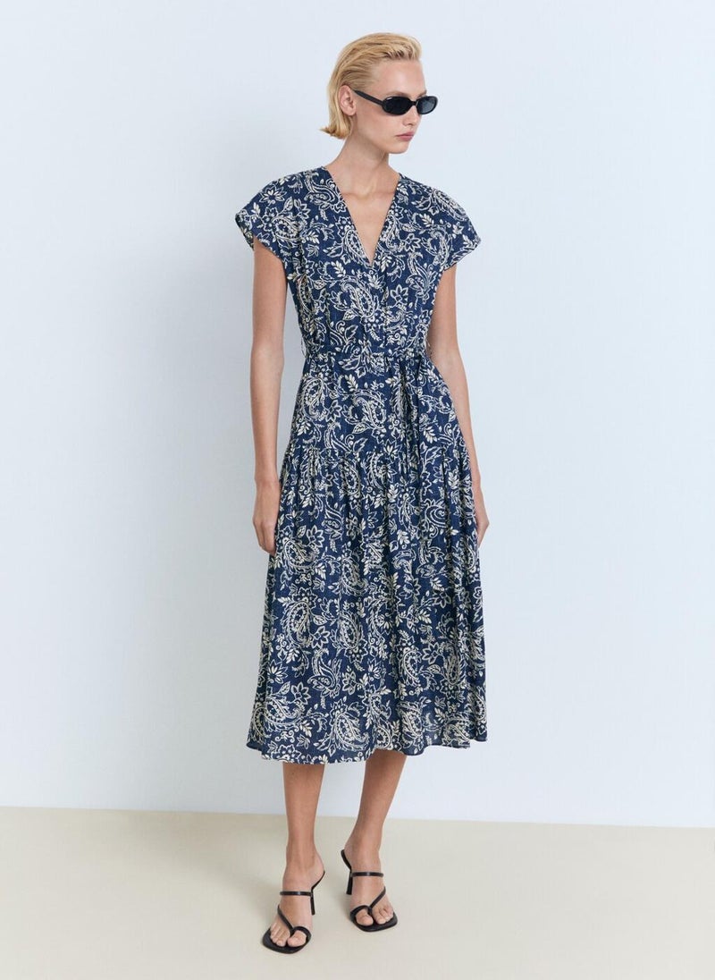 MANGO Paisley Flared Dress With Belt  - Image 1