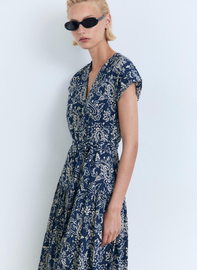 MANGO Paisley Flared Dress With Belt  - Image 4