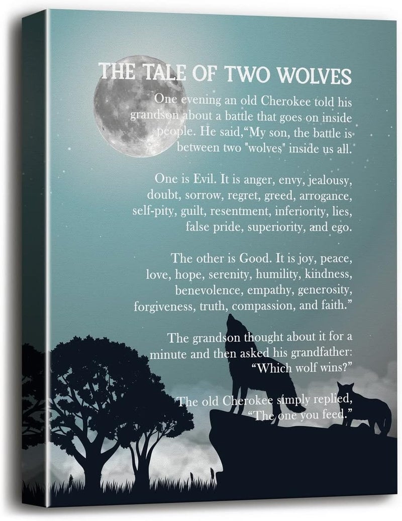 WKYAER The Tale of Two Wolves Canvas Wall Art - Image 1