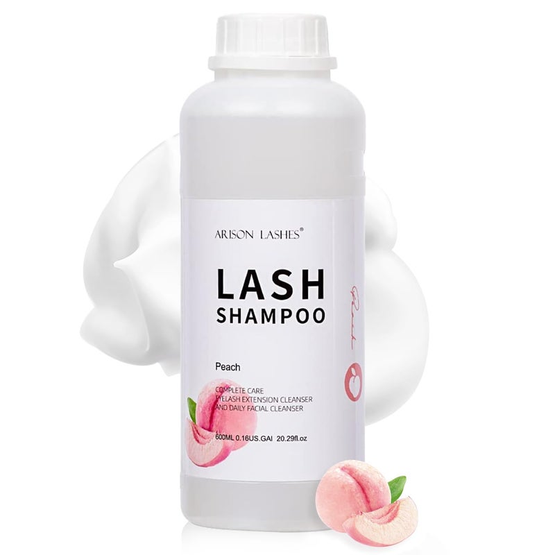 ARISON LASHES Arison Eyelash Eyelash Extension Shampoo 600ml/ Eyelid Foaming Cleanser/Wash for Extensions and Natural Lashes/Paraben & Sulfate Free Safe Makeup & / Professional & Self Use (Peach) 