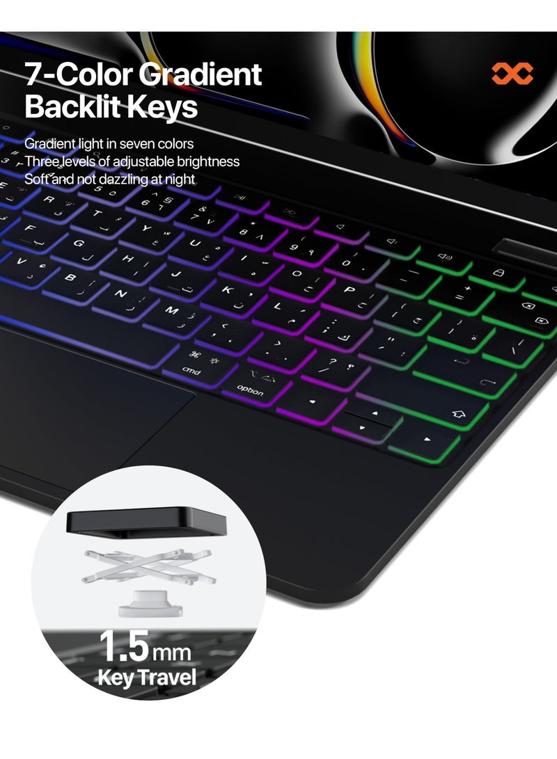 INFINYTY Magnetic Keyboard/ Folio Case for iPad Pro 11" (2024)– Exivo-I Black Features Floating Cantilever Design, English & Arabic, Backlit Keys, Multi-Touch Gestures, Bluetooth 5.2 Connectivity, LED Display, 500mAh Long Battery Life - Image 3