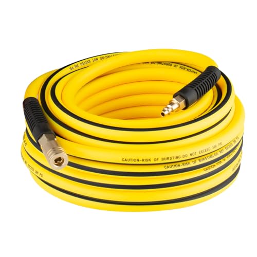 SANFU خرطوم هواء هجين SANFU PVC/مطاط 3/8 بوصة ID × 100 قدم، 300 PSI متين، خفيف الوزن، مع موصل نحاسي صناعي 1/4 بوصة وقابس، مع مثبطات انحناء، برتقالي (100 قدم) - Image 1