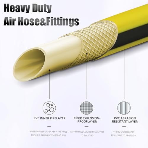 SANFU خرطوم هواء هجين SANFU PVC/مطاط 3/8 بوصة ID × 100 قدم، 300 PSI متين، خفيف الوزن، مع موصل نحاسي صناعي 1/4 بوصة وقابس، مع مثبطات انحناء، برتقالي (100 قدم) - Image 2