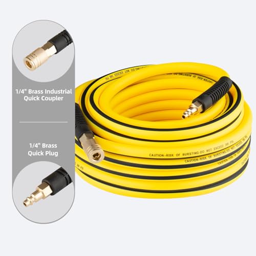 SANFU خرطوم هواء هجين SANFU PVC/مطاط 3/8 بوصة ID × 100 قدم، 300 PSI متين، خفيف الوزن، مع موصل نحاسي صناعي 1/4 بوصة وقابس، مع مثبطات انحناء، برتقالي (100 قدم) - Image 4