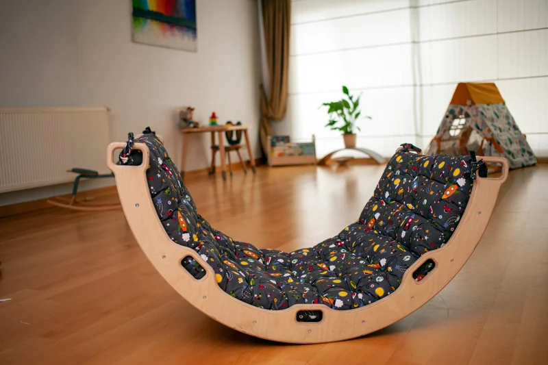 Kidoppo Pikler Climbing Set Montessori Play Set and Space Pattern Pillow | Pikler Activity Center + Belt & 2 Ramps + Space Pattern Pillow
