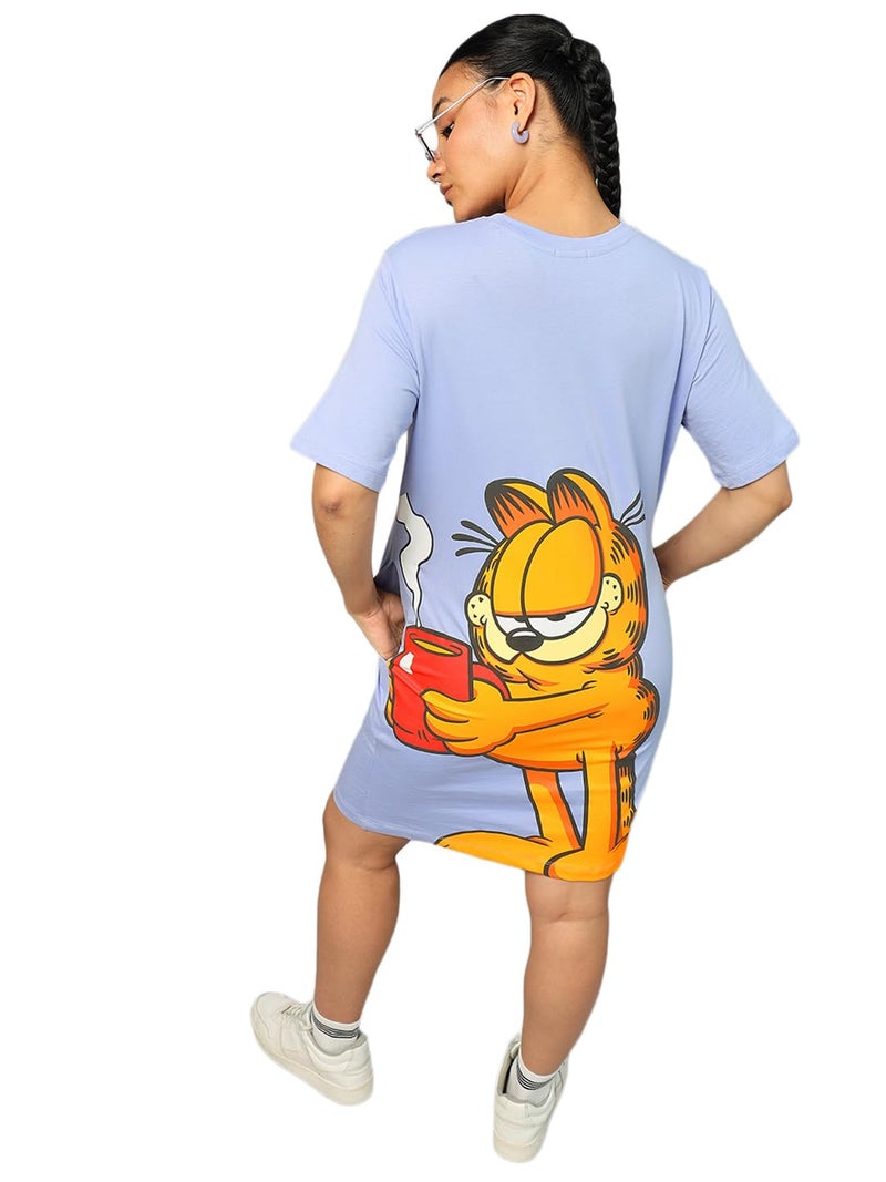 Bewakoof Women Mini Heavy Duty 1.0 Official Garfield Merchandise Graphic Printed Oversized Fit Half Sleeve Round Neck Terry T-Shirt Dress_ 589797_Purple_ L - Image 1
